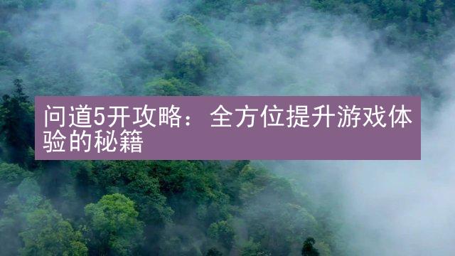 问道5开攻略：全方位提升游戏体验的秘籍