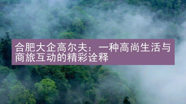 合肥大企高尔夫：一种高尚生活与商旅互动的精彩诠释